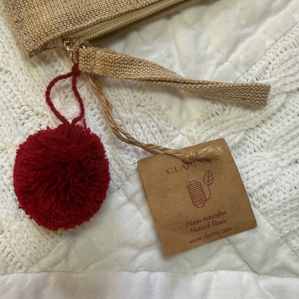 Clarins LOVES NATURE Up Cosmetic Toiletry Burlap Pouch Bag - Picture 6 of 8